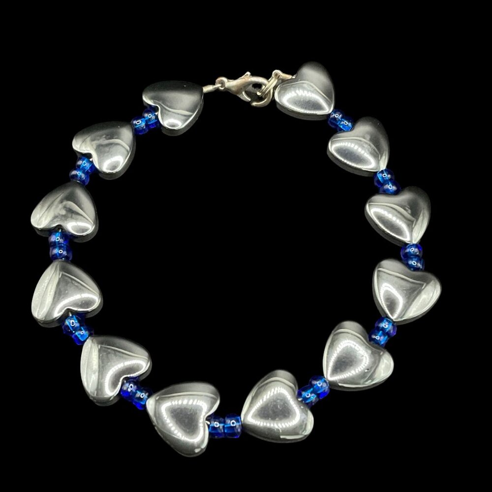 Black/Blue Heart Shaped Hematite Bead Bracelet
